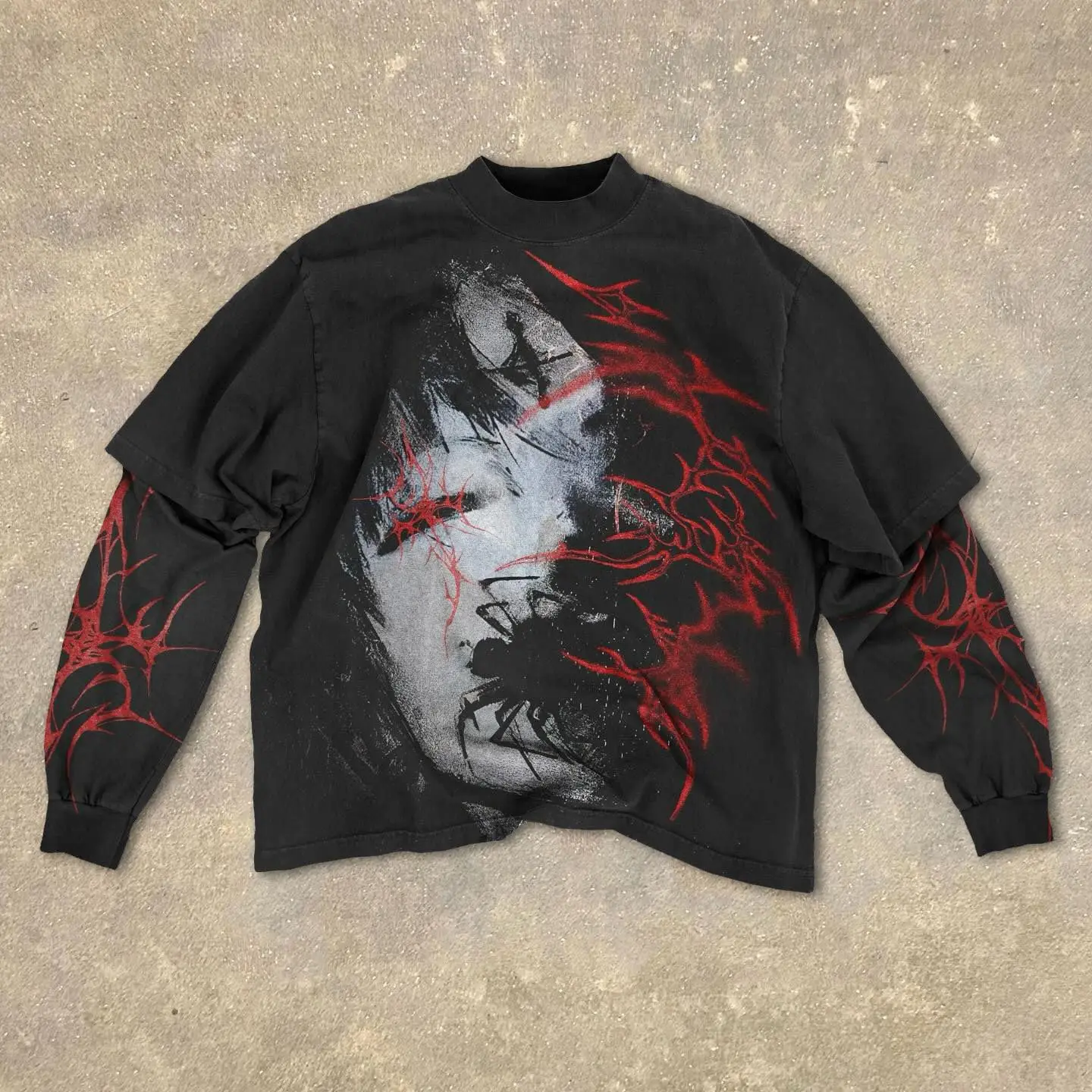 Gothic Fake Two Piece Long Sleeve Red Eye Pattern Spliced T Shirt Autumn Popular Select Dark Punk Fashion Cotton Tops
Gothic Fake Two Piece Long Sleeve Red Eye Pattern Spliced T Shirt Autumn Popular Select Dark Punk Fashion Cotton Tops