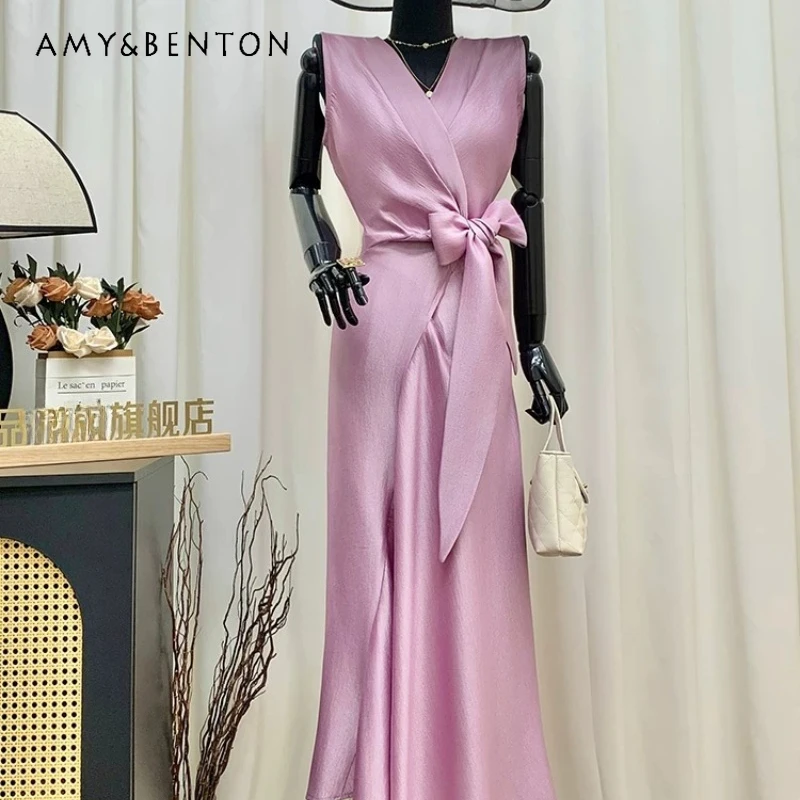 Pink Purple Sleeveless Design Long Women's Dress 2026 Summer New Temperament V-neck Side Strap Waist-cinching Dresses Ladies
Pink Purple Sleeveless Design Long Women's Dress 2026 Summer New Temperament V-neck Side Strap Waist-cinching Dresses Ladies