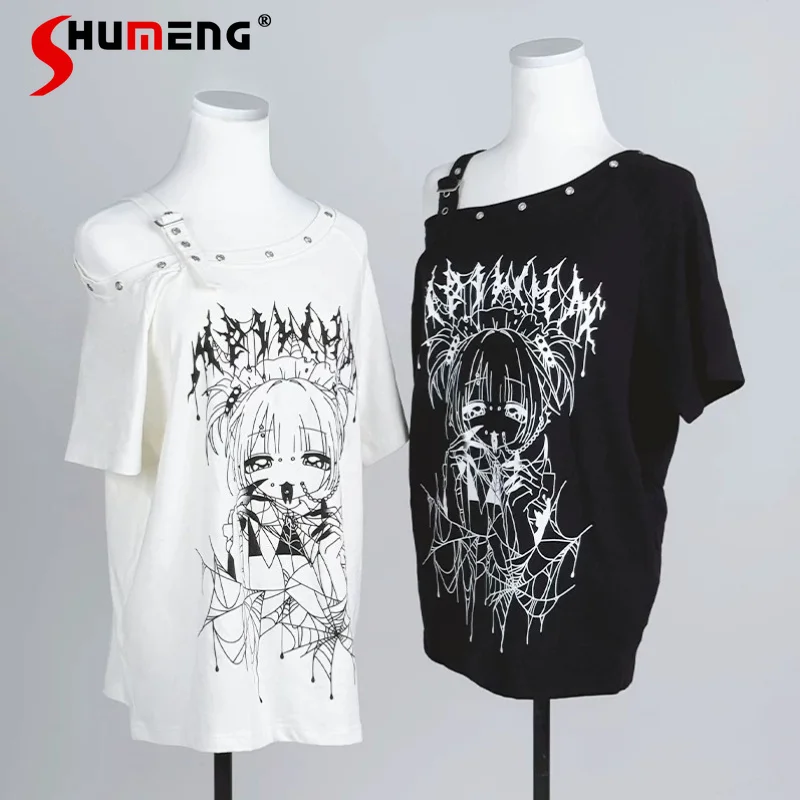 Original One Shoulder Strap T-shirt Black White Loose Tees Japanese Subculture Cartoon Anime Crew Neck Pullover Top For Women
Original One Shoulder Strap T-shirt Black White Loose Tees Japanese Subculture Cartoon Anime Crew Neck Pullover Top For Women