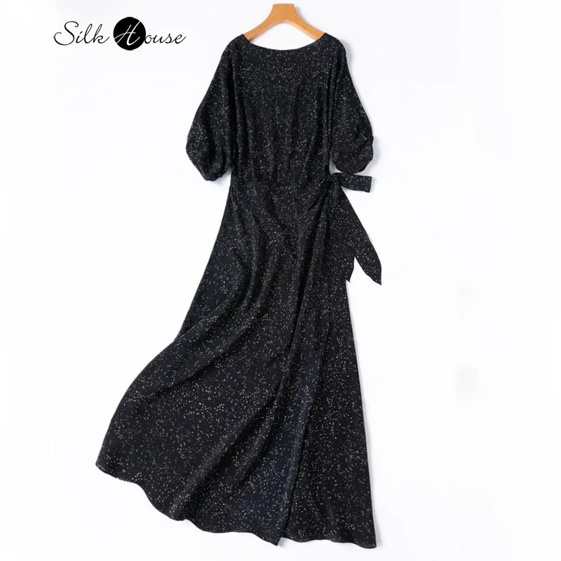 2025 Women's Summer New Starry Sky 100% Natural Mulberry Silk Crepe De Chine Black One Collar Half Sleeve A-line Dress
2025 Women's Summer New Starry Sky 100% Natural Mulberry Silk Crepe De Chine Black One Collar Half Sleeve A-line Dress