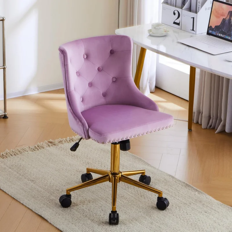 Mauve Purple Armless Home Office Desk Chair with Gold Base/Wheels, Small Cute Vanity/Makeup Chair with Back for Bedroom,
Mauve Purple Armless Home Office Desk Chair with Gold Base/Wheels, Small Cute Vanity/Makeup Chair with Back for Bedroom,