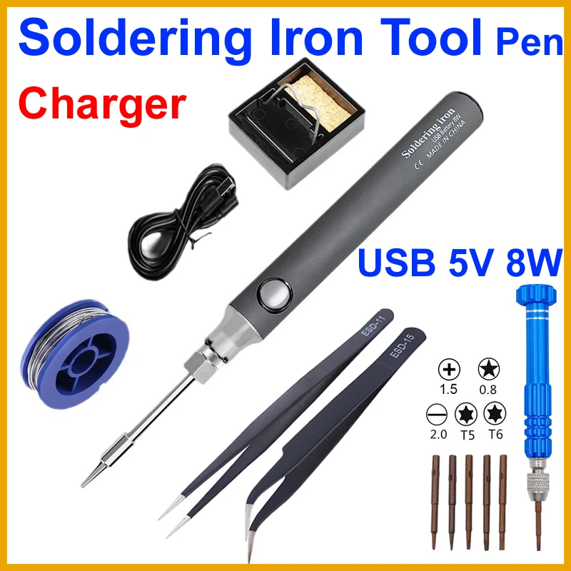 NEW Electric USB Charging 5V 8W Soldering Iron Solder Tool Pen DIY Welding Pen Welding Repair Phone Tool Set Tweezers Screwdrive
NEW Electric USB Charging 5V 8W Soldering Iron Solder Tool Pen DIY Welding Pen Welding Repair Phone Tool Set Tweezers Screwdrive