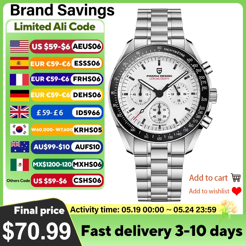 PAGANI DESIGN 2025 New V5 PD1701 Men's Watches Luxury Quartz Watch Men Sport Speed Chronograph AR Sapphire glass 100M Waterproof
PAGANI DESIGN 2025 New V5 PD1701 Men's Watches Luxury Quartz Watch Men Sport Speed Chronograph AR Sapphire glass 100M Waterproof