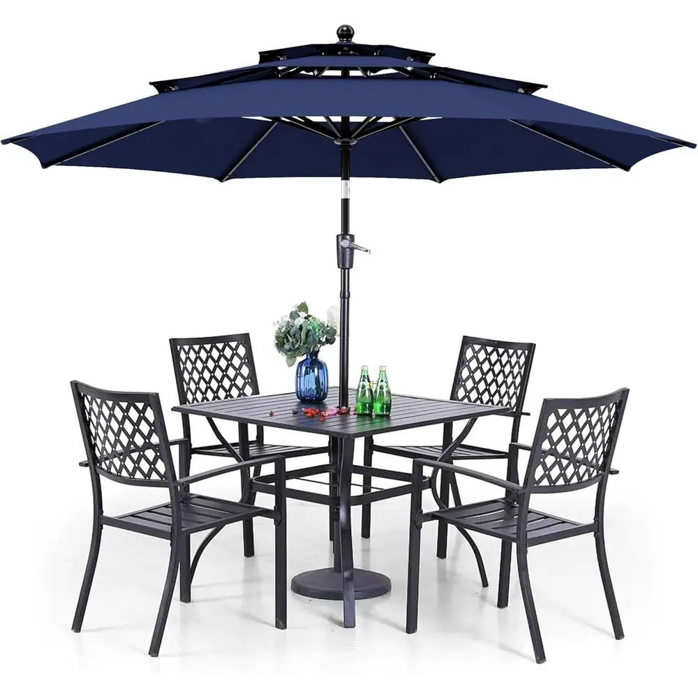 Patio Dining Set 6 Piece with 4 Metal Outdoor Stackable Chairs, 1 Square Metal Table and 10t 3 Tier Umbrella(Navy Blue), Outdoor
Patio Dining Set 6 Piece with 4 Metal Outdoor Stackable Chairs, 1 Square Metal Table and 10t 3 Tier Umbrella(Navy Blue), Outdoor