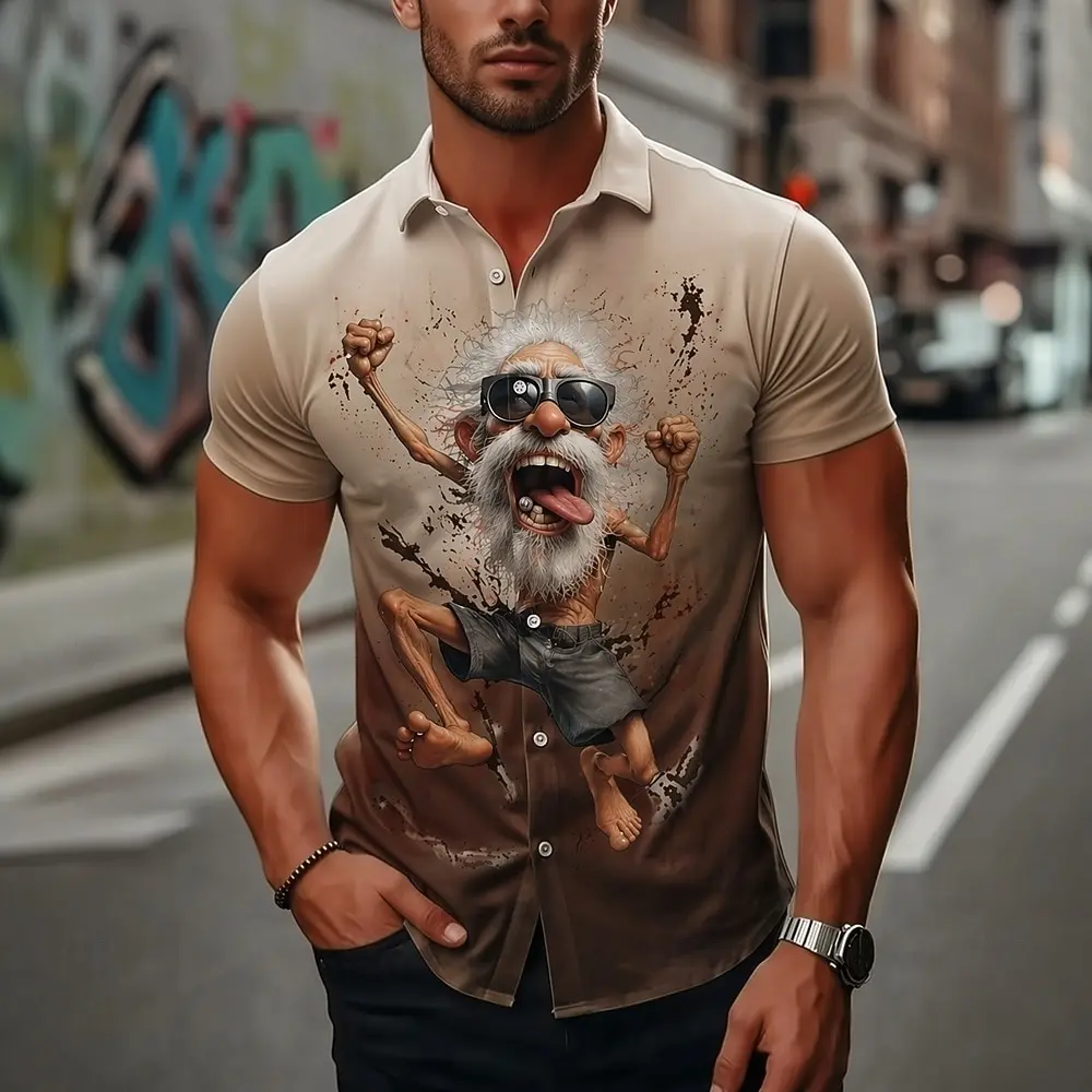 Men's Turndown Short Sleeve Cartoon Old Man 3D Print Shirt, Vintage Funny Outdoor Vacation Tops Blue Khaki Gray Spring Summer
Men's Turndown Short Sleeve Cartoon Old Man 3D Print Shirt, Vintage Funny Outdoor Vacation Tops Blue Khaki Gray Spring Summer
