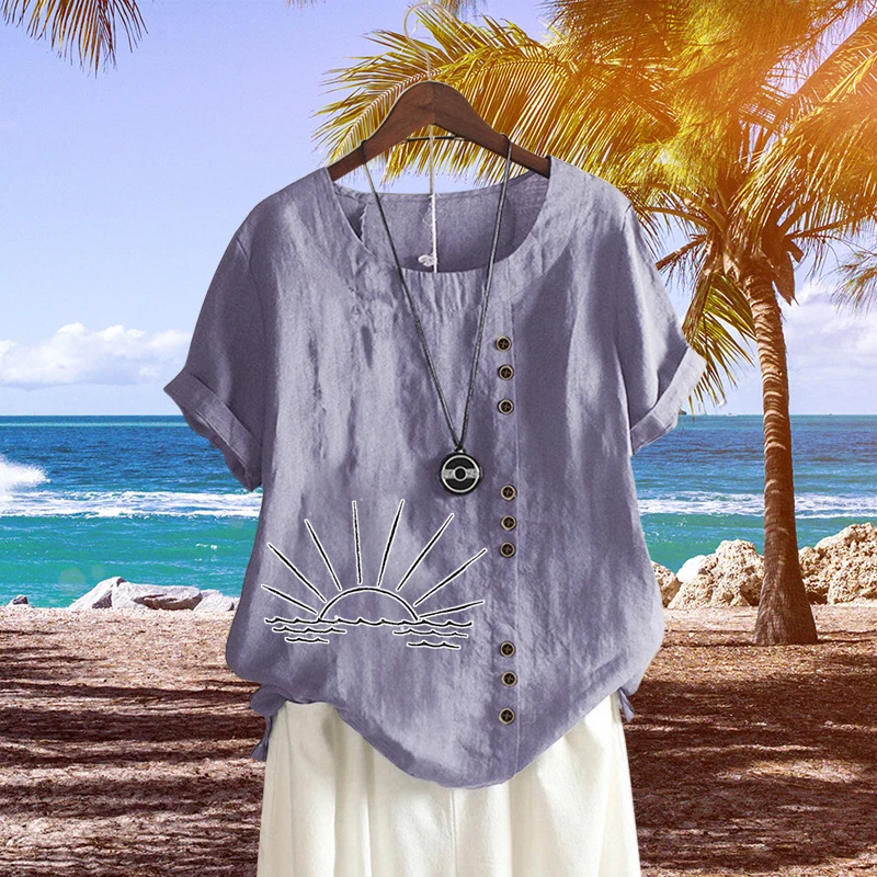 Sketch Sunset Pattern Printed T Shirt Women's Clothing Lady's Round Neck Loose Linen Short Sleeve Pullover Top for Summer
Sketch Sunset Pattern Printed T Shirt Women's Clothing Lady's Round Neck Loose Linen Short Sleeve Pullover Top for Summer