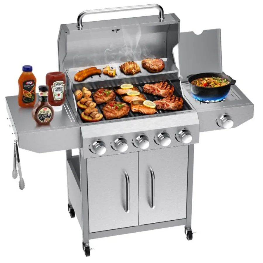 68000 BTU 5 Burner Propane Gas Grill with Side Burner-Professional-Grade Stainless Steel Outdoor BBQ Grill-647 sq in Cooking Sp
68000 BTU 5 Burner Propane Gas Grill with Side Burner-Professional-Grade Stainless Steel Outdoor BBQ Grill-647 sq in Cooking Sp