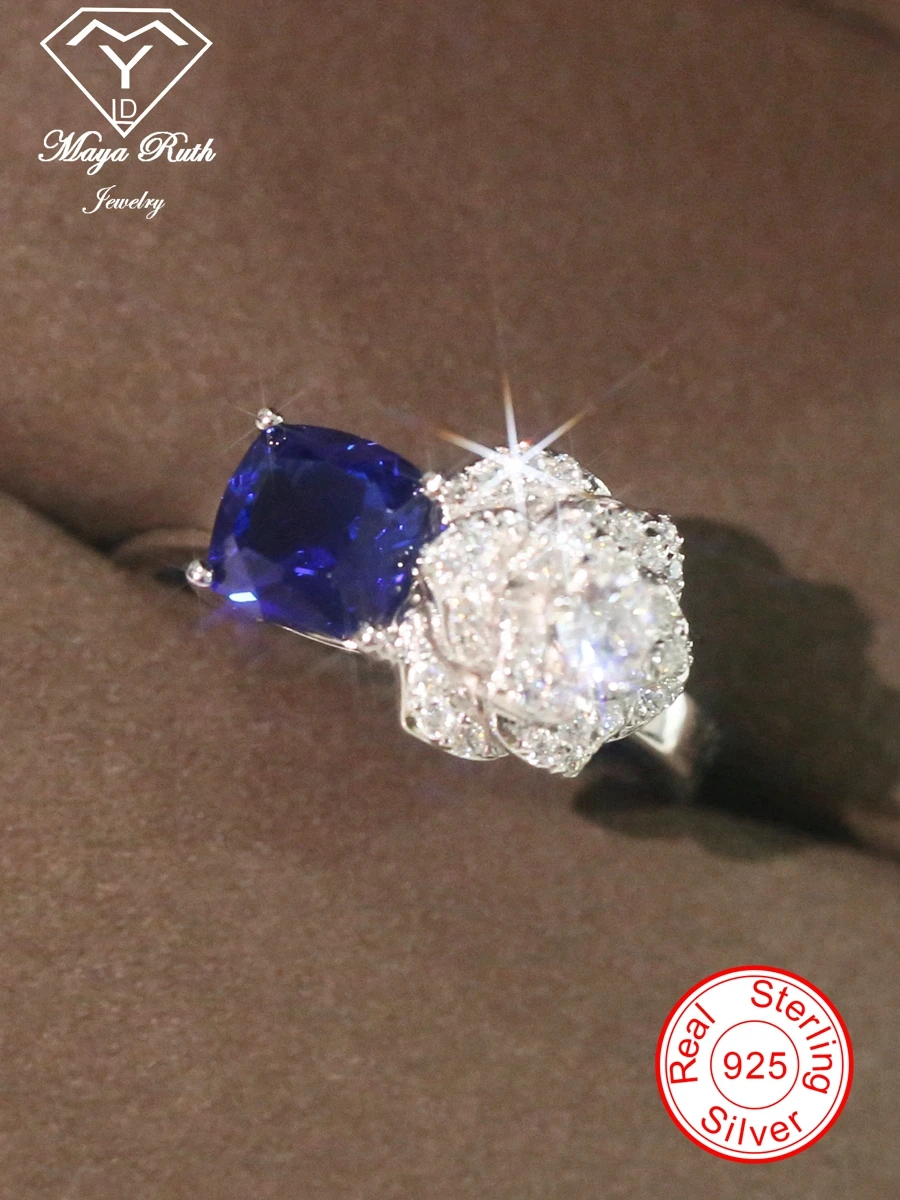 Кольцо из стерлингового серебра 925 пробы с сапфиром для женщин, голубая роза, ювелирные изделия для коктейльной вечеринки, милый искусственный драгоценный камень, цветочный дизайн подарка 
Кольцо из стерлингового серебра 925 пробы с сапфиром для женщин, голубая роза, ювелирные изделия для коктейльной вечеринки, милый искусственный драгоценный камень, цветочный дизайн подарка