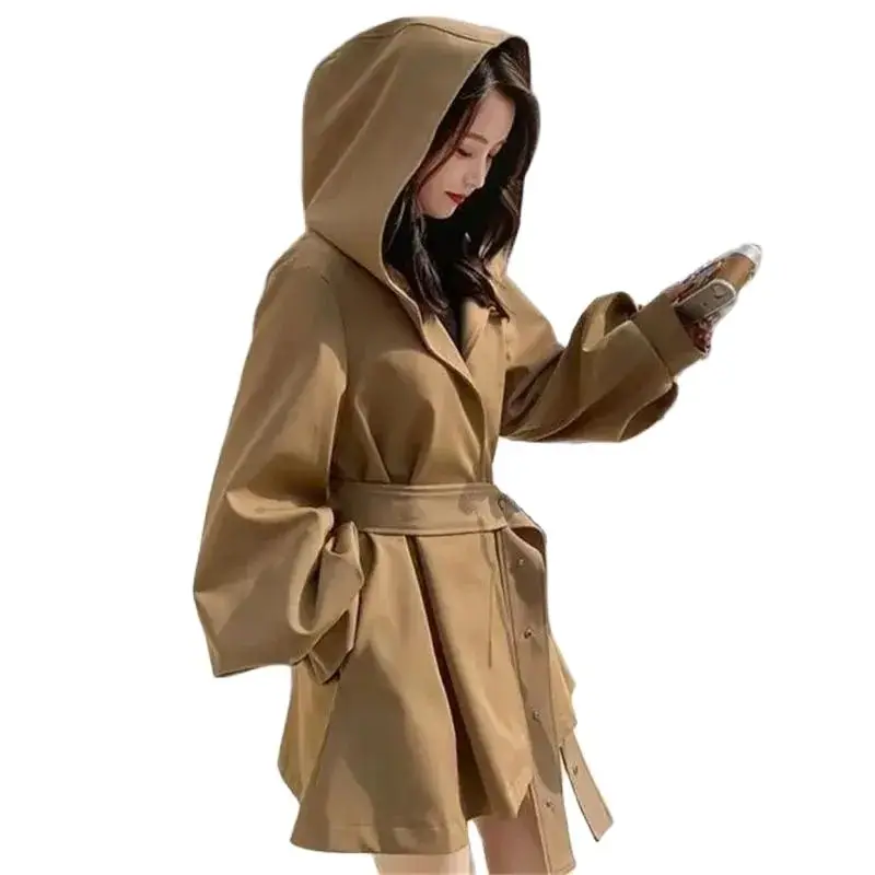 Women's Spring Autumn Short Windbreaker Hooded Trench Coat Balloon Sleeves Loose Fit Pure Color Outerwear Female Jacket
Women's Spring Autumn Short Windbreaker Hooded Trench Coat Balloon Sleeves Loose Fit Pure Color Outerwear Female Jacket