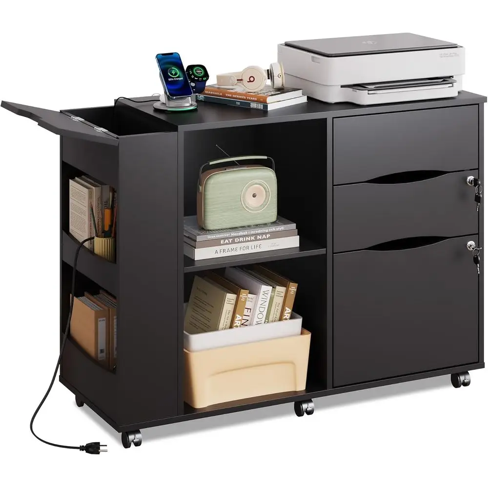 Mobile Locking Lateral Filing Cabinet with Charging Station, Printer Stand, and Open Shelves for A4/Letter Size Documents, Ideal
Mobile Locking Lateral Filing Cabinet with Charging Station, Printer Stand, and Open Shelves for A4/Letter Size Documents, Ideal