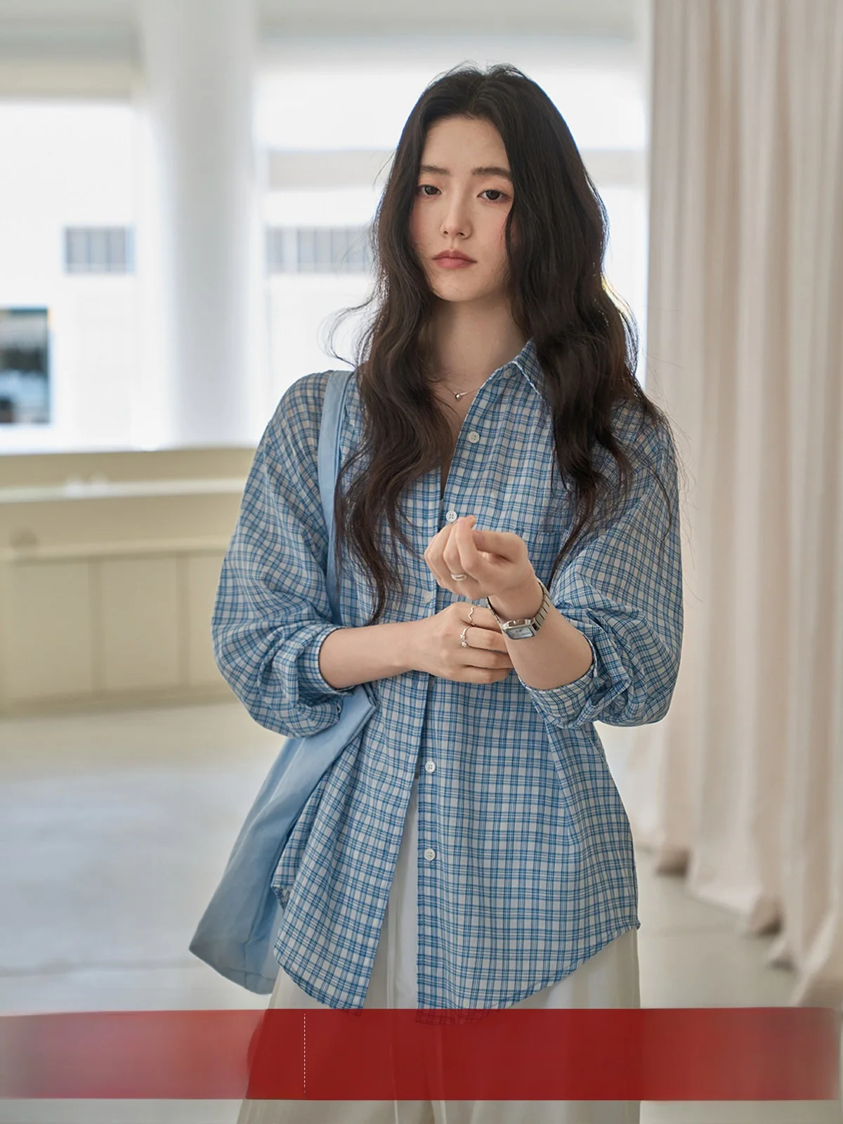 Loose Korean Style Long Sleeve Blue Plaid Shirt Women's Spring Summer New Style Comfortable Lazy Color Block Blouse Commute
Loose Korean Style Long Sleeve Blue Plaid Shirt Women's Spring Summer New Style Comfortable Lazy Color Block Blouse Commute