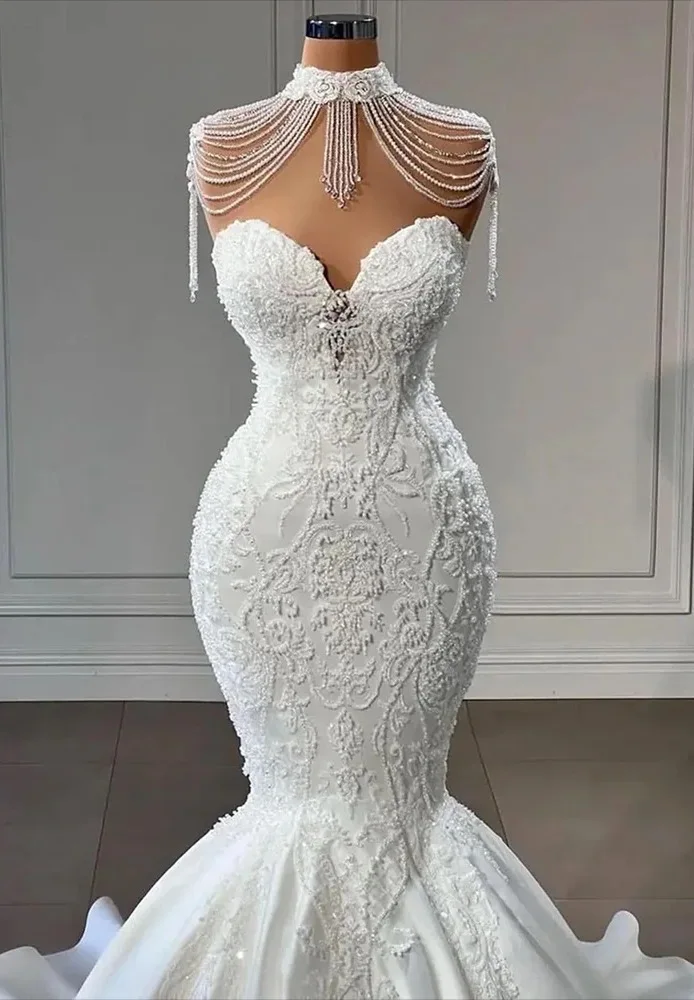 Customized Elegant Stylish Mermaid Wedding Dresses Sleeveless Sweetheart Appliques Backless Bridal Gowns
Customized Elegant Stylish Mermaid Wedding Dresses Sleeveless Sweetheart Appliques Backless Bridal Gowns
