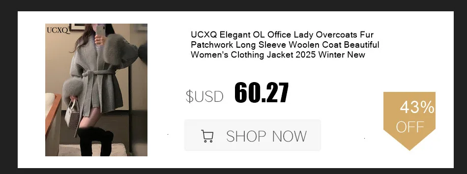 UCXQ Elegant OL Office Lady Overcoats Fur Patchwork Long Sleeve Woolen Coat Beautiful Women's Clothing Jacket Autumn 2025 Winter 25 S075af57fadbe4096b80003bc346a69c2i