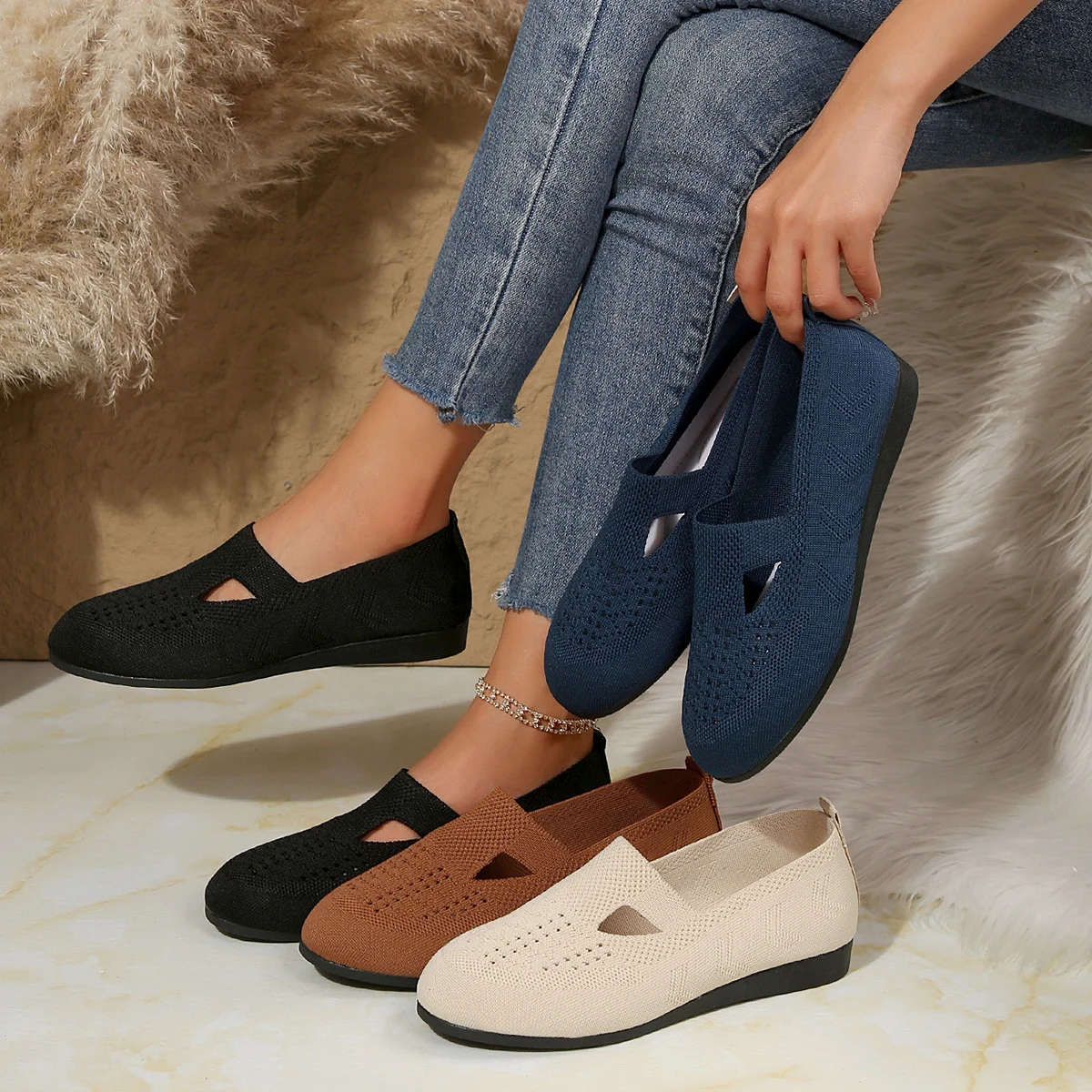 Women Flats Autumn Casual Loafers Shoes Flat Heel Round Toe Hollow-out Sneakers Women Knitted Flat Mesh Breathable Women Shoes
Women Flats Autumn Casual Loafers Shoes Flat Heel Round Toe Hollow-out Sneakers Women Knitted Flat Mesh Breathable Women Shoes