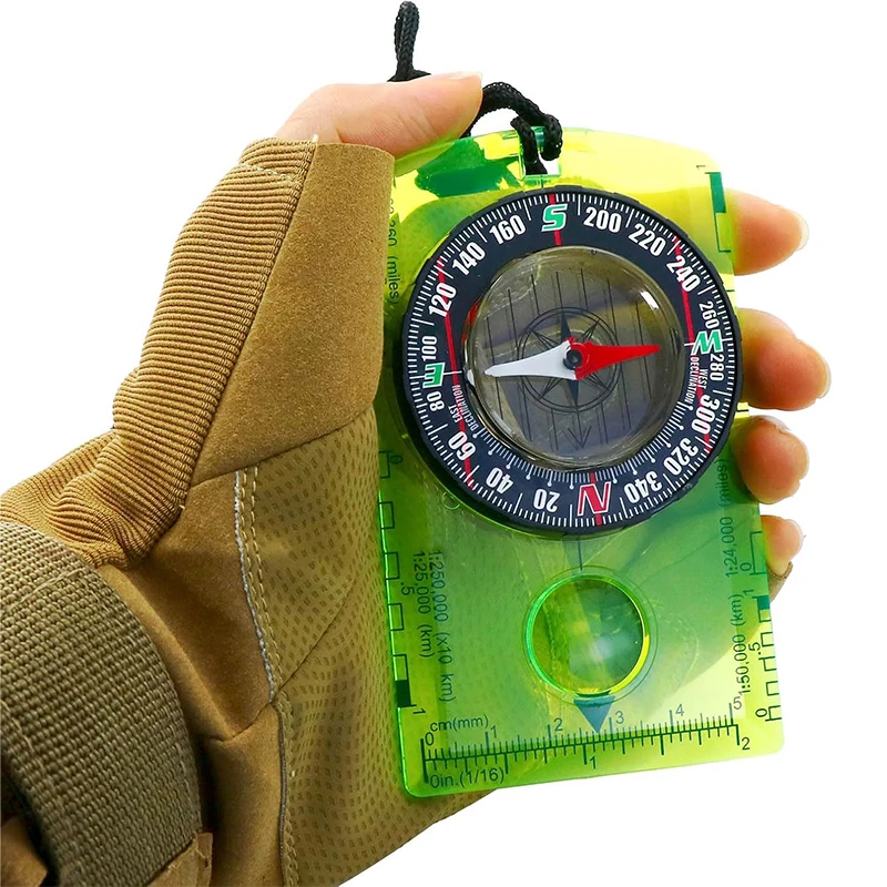 Multi-Functional Map Reading Compass, 360° Rotating Dial Acrylic Base Plate ABS Premium Hiking Outdoor Compass with Map Ruler