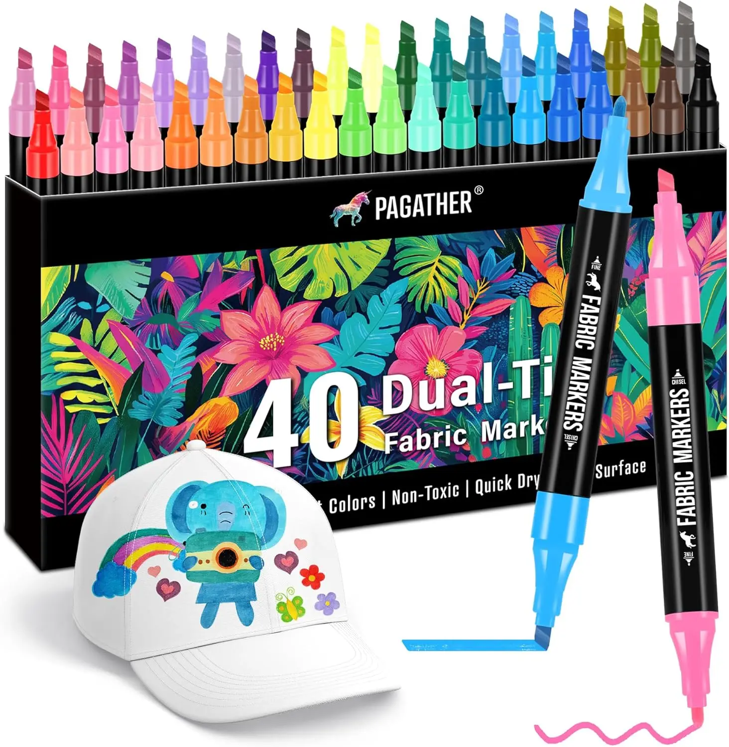 40-Color Dual-Tip Fabric Markers for Clothes, Canvas Bags, and Shoes with Fine and Chisel Tips, Non-Toxic Ink
40-Color Dual-Tip Fabric Markers for Clothes, Canvas Bags, and Shoes with Fine and Chisel Tips, Non-Toxic Ink