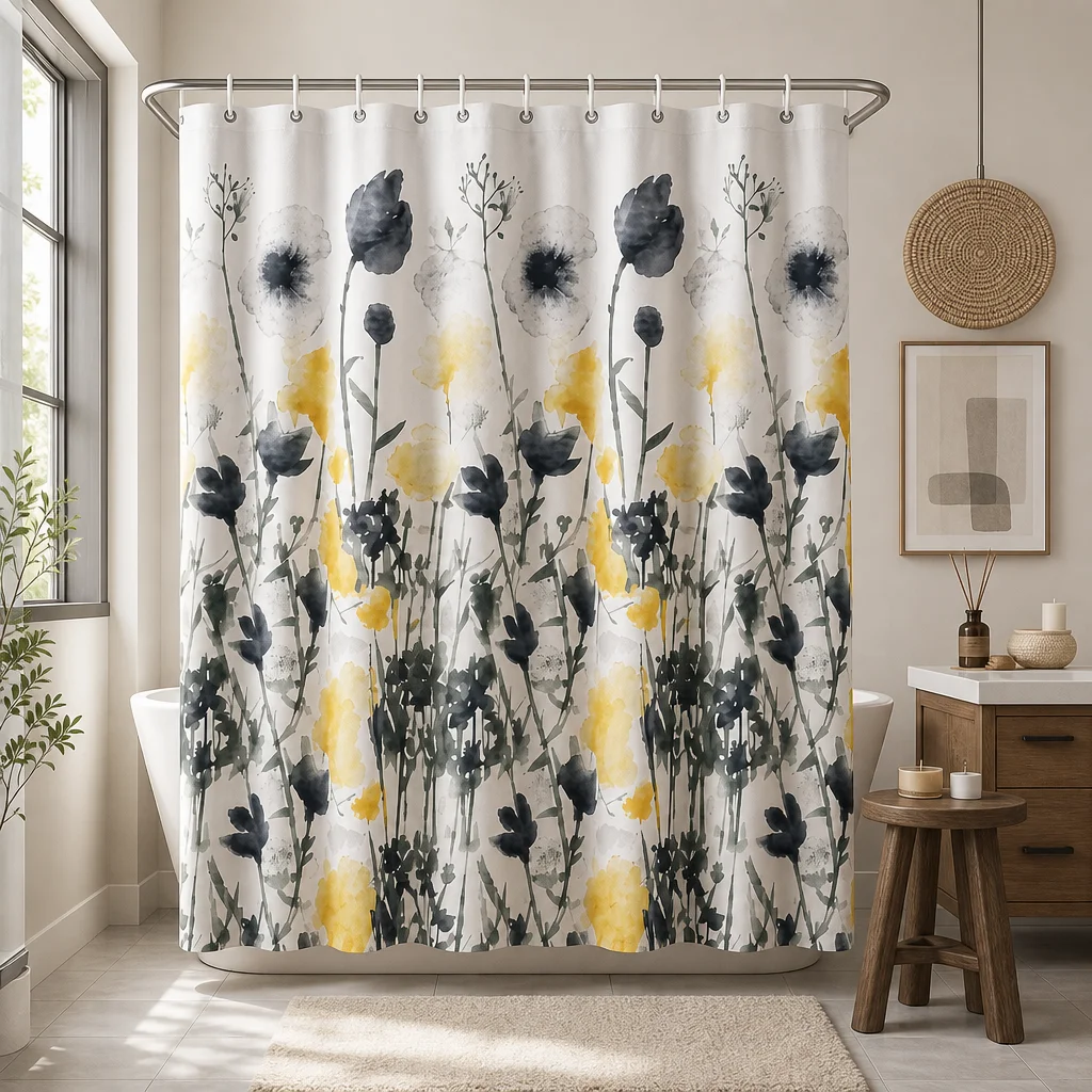 Watercolors Shower Curtain Floral Yellow Gray Black Botanical Pattern Waterproof Fabric Bathroom Decor with 12Hooks 180x180cm
Watercolors Shower Curtain Floral Yellow Gray Black Botanical Pattern Waterproof Fabric Bathroom Decor with 12Hooks 180x180cm