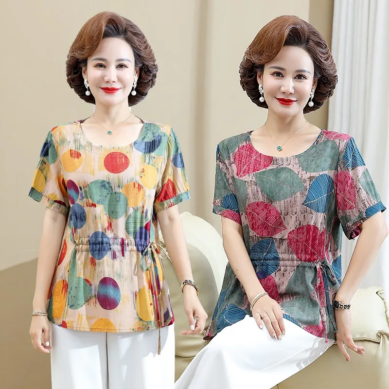 Women Summer Short Sleeve Elegant printing Lady drawstring Slim Waist Shirt Casual Tops And Blouses
Women Summer Short Sleeve Elegant printing Lady drawstring Slim Waist Shirt Casual Tops And Blouses
