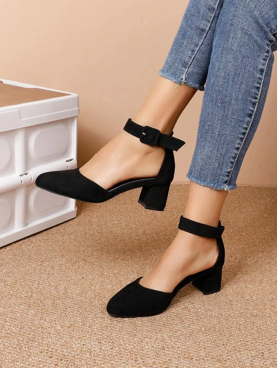 Womens Black Suede Ankle Strap Pumps With Buckle Thick Block Heel Elegant Dress Shoes
Womens Black Suede Ankle Strap Pumps With Buckle Thick Block Heel Elegant Dress Shoes