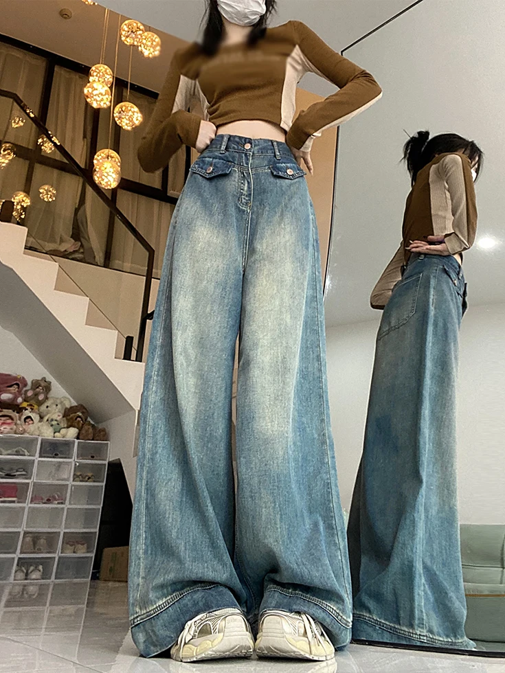High Waist Wide Leg Denim Jeans Women's American Style Loose Fit Bootcut Pants Blue Color Autumn Season Ladies Fashion
High Waist Wide Leg Denim Jeans Women's American Style Loose Fit Bootcut Pants Blue Color Autumn Season Ladies Fashion