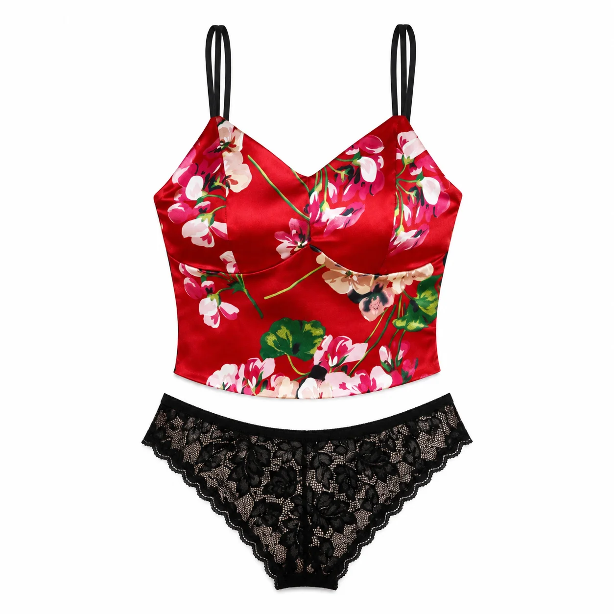 Satin Camisole Lingerie Set, Burgundy Floral Print Top and Lace Panty for Women Date Night Elegant
Satin Camisole Lingerie Set, Burgundy Floral Print Top and Lace Panty for Women Date Night Elegant