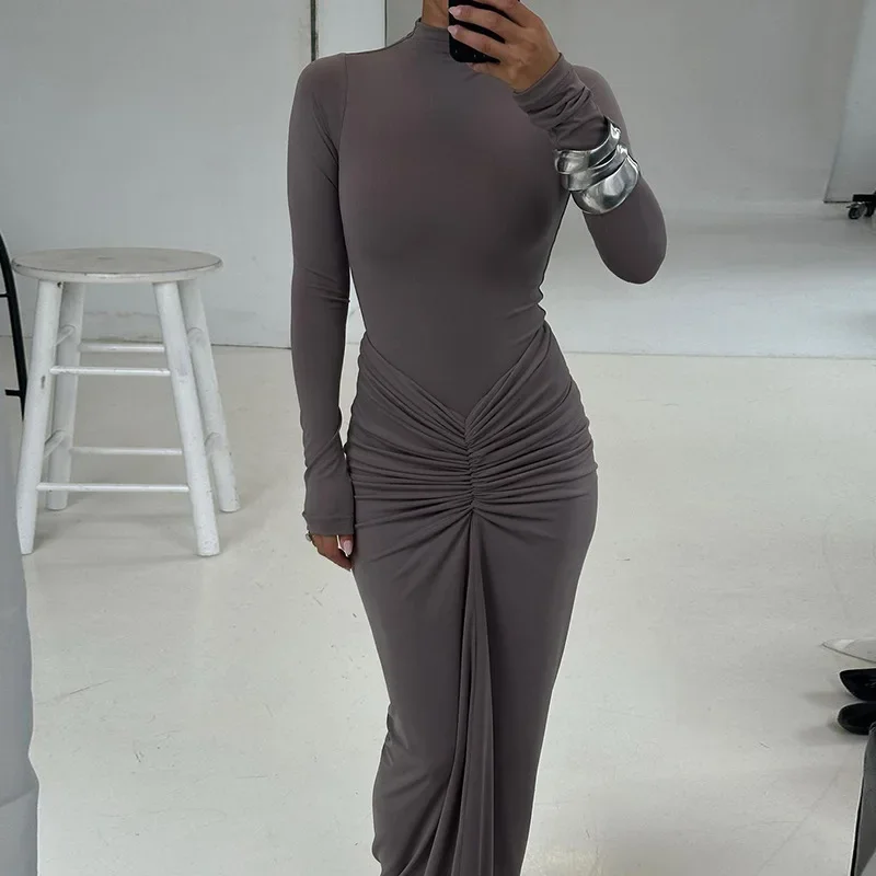 2024 Autumn Winter Elegant Solid Pleated Slim Long Dress Women Turtleneck Long Sleeve Patchwork Fashion Street Club Party Robe
2024 Autumn Winter Elegant Solid Pleated Slim Long Dress Women Turtleneck Long Sleeve Patchwork Fashion Street Club Party Robe