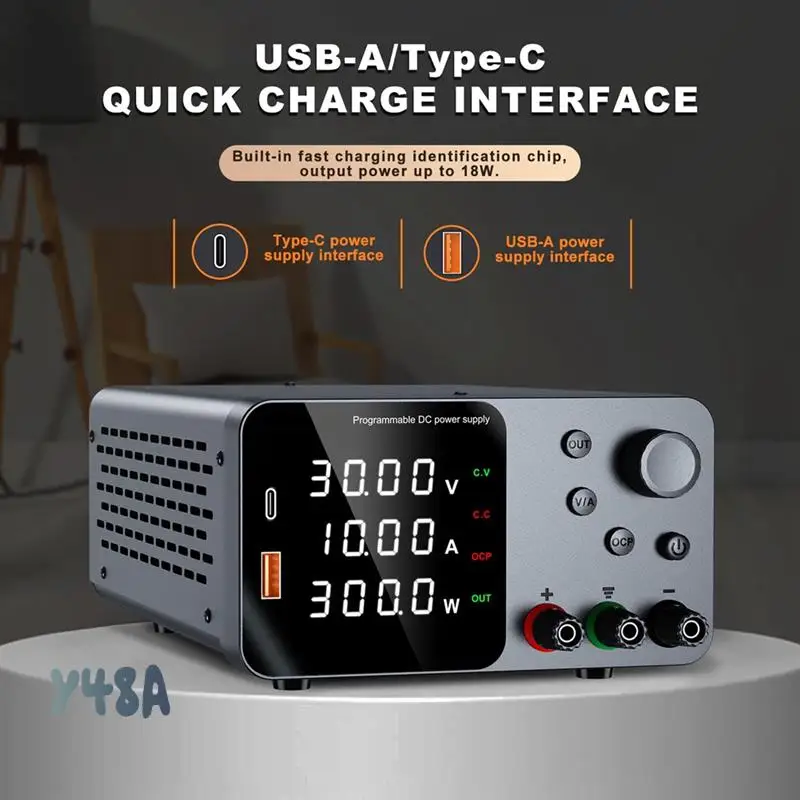 30V 10A Bench Power Supply Variable Power Supplies With Output Enable/Disable Button USB&Type-C Quick-Charge (US Plug)-Y48A
30V 10A Bench Power Supply Variable Power Supplies With Output Enable/Disable Button USB&Type-C Quick-Charge (US Plug)-Y48A