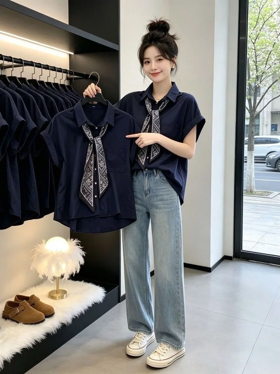 Summer Thin Loose Collar Silk Scarf Short Sleeve Women's Shirt Versatile New Style Youthful Top Korean Style Commute Wind
Summer Thin Loose Collar Silk Scarf Short Sleeve Women's Shirt Versatile New Style Youthful Top Korean Style Commute Wind