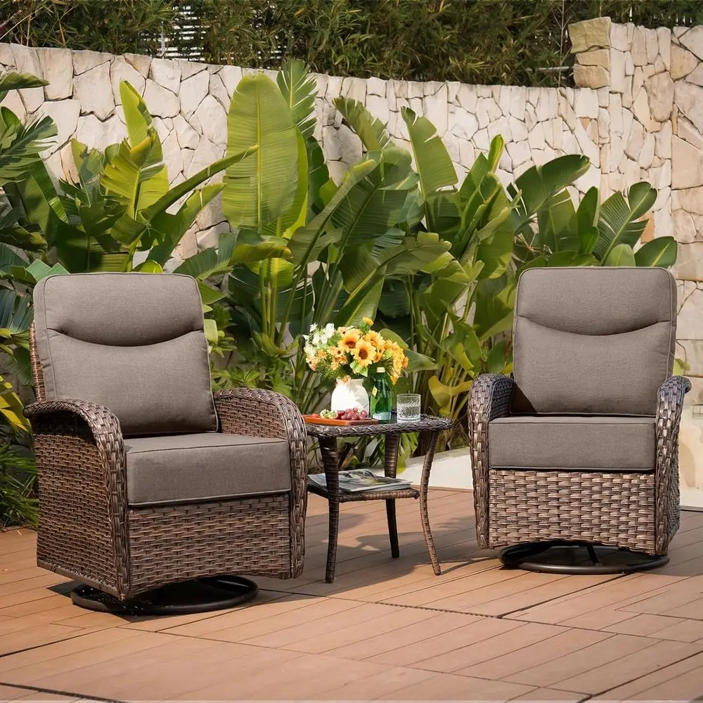 6-Piece All-Weather Wicker Outdoor Swivel Rocker Set with Side Table - High Back Chairs for Patio, Deck, or Porch - Brown/Grey
6-Piece All-Weather Wicker Outdoor Swivel Rocker Set with Side Table - High Back Chairs for Patio, Deck, or Porch - Brown/Grey