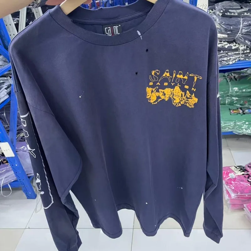 Vintage Washed Navy Long Sleeve T-Shirt Men SAINT Nail Print Oversized Street Top
Vintage Washed Navy Long Sleeve T-Shirt Men SAINT Nail Print Oversized Street Top