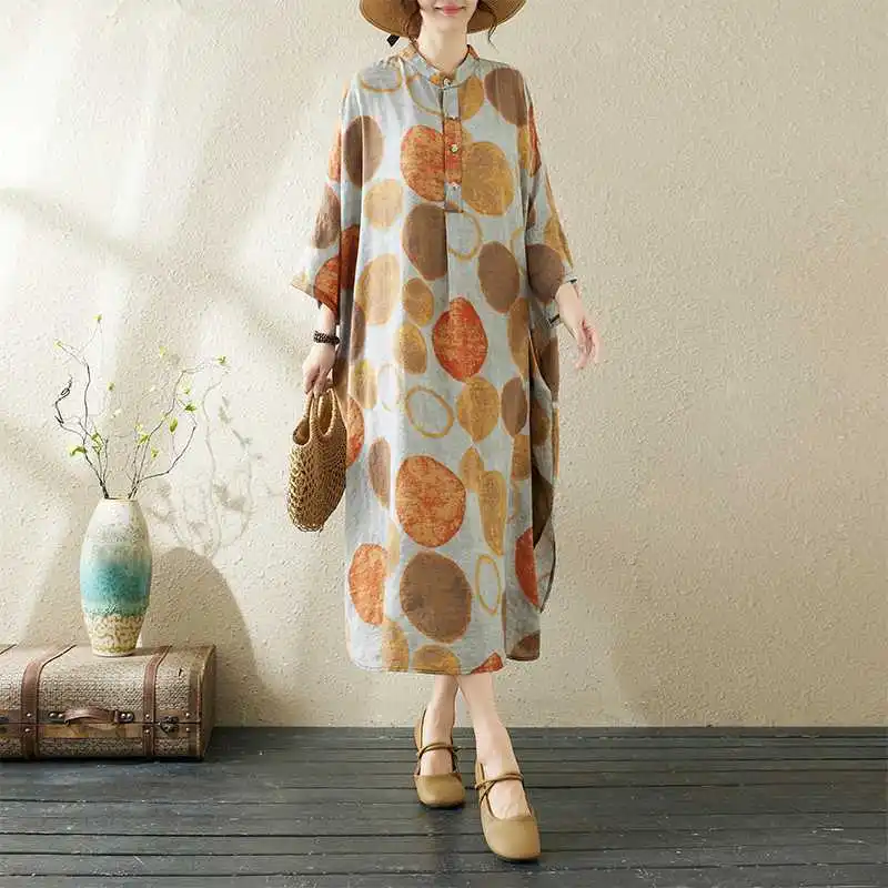 Summer 2024 Vintage Cotton Lin Loose Long Midi Dress Collar Stand up Print Casual Holiday Dress for plus Size Women
Summer 2024 Vintage Cotton Lin Loose Long Midi Dress Collar Stand up Print Casual Holiday Dress for plus Size Women