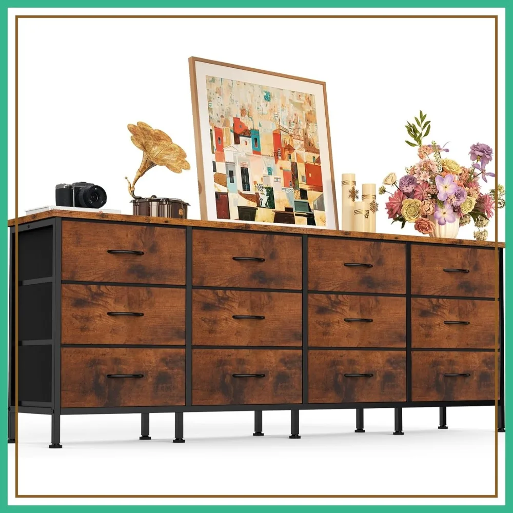80" TV Stand with 12 Drawers, Rustic Farmhouse Entertainment Center, Metal Frame, Adjustable Feet for Living Room
80" TV Stand with 12 Drawers, Rustic Farmhouse Entertainment Center, Metal Frame, Adjustable Feet for Living Room