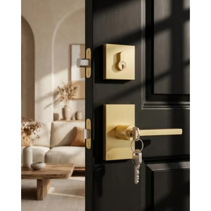 Door Handle and Deadbolt Set, Heavy Duty Zinc Alloy Gold Exterior Door Handle - Front Door Lock Set for Exterior Doors, Left-Ri
Door Handle and Deadbolt Set, Heavy Duty Zinc Alloy Gold Exterior Door Handle - Front Door Lock Set for Exterior Doors, Left-Ri