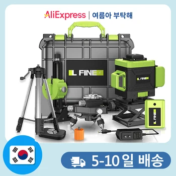 검출기 및 삼각대 포함 셀프 레벨링 4D 크로스 라인 레이저, 리튬 배터리 2 개 및 하드 케이스 포함, 16 라인 레이저 레벨