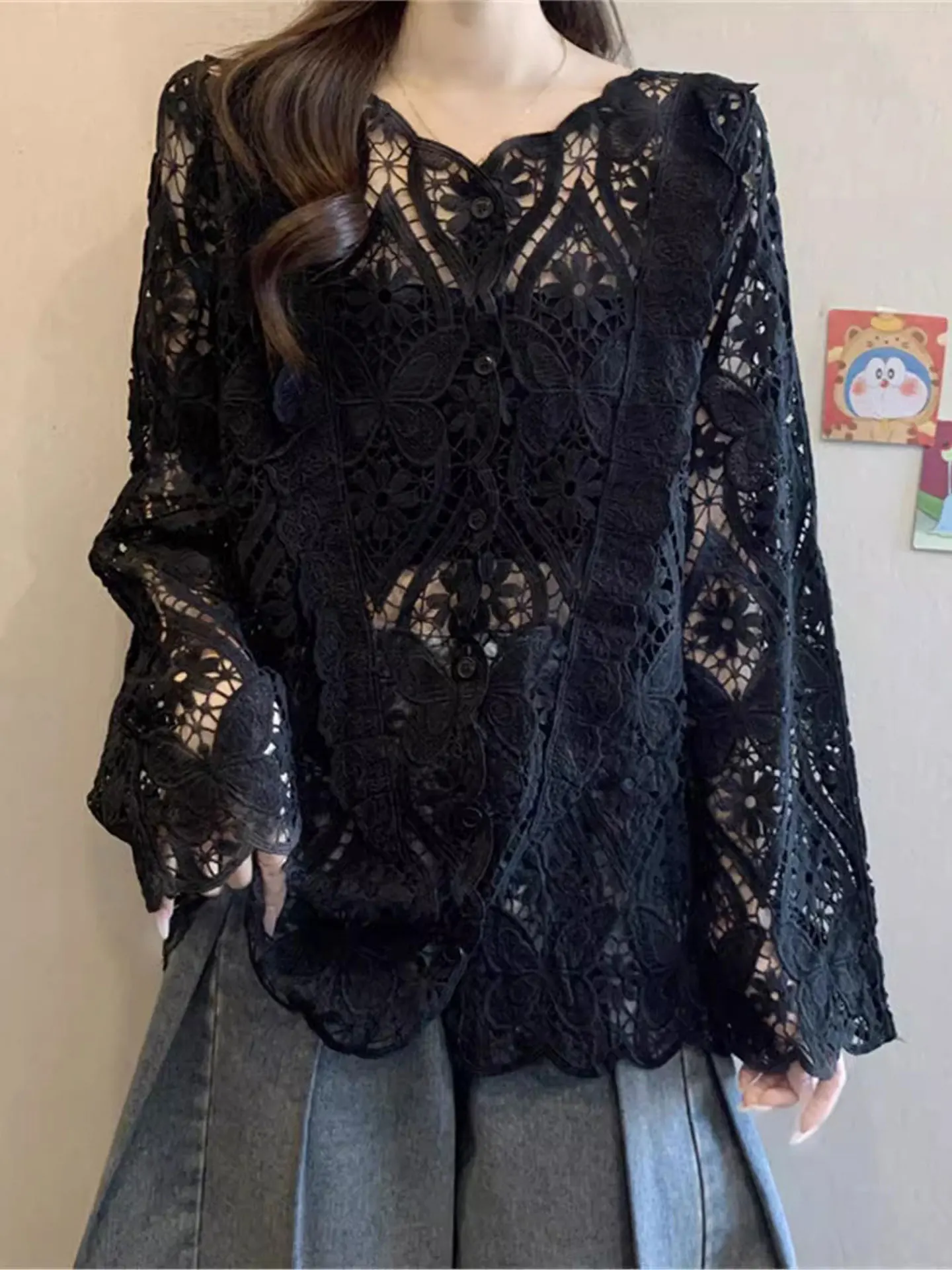 Bla Lace irt Long Sve Hollow out Ele Женская повседневная футболка из мягкого полиэфирного волокна на осень-зиму больших размеров
Bla Lace irt Long Sve Hollow out Ele Женская повседневная футболка из мягкого полиэфирного волокна на осень-зиму больших размеров