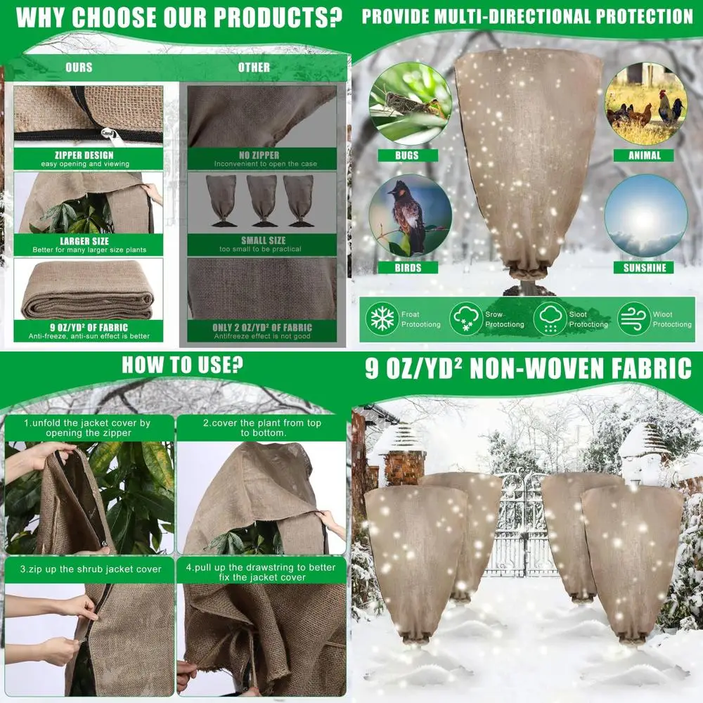 Large Burlap Plant Covers with Drawstring for Winter Protection (47x72)
Large Burlap Plant Covers with Drawstring for Winter Protection (47x72)