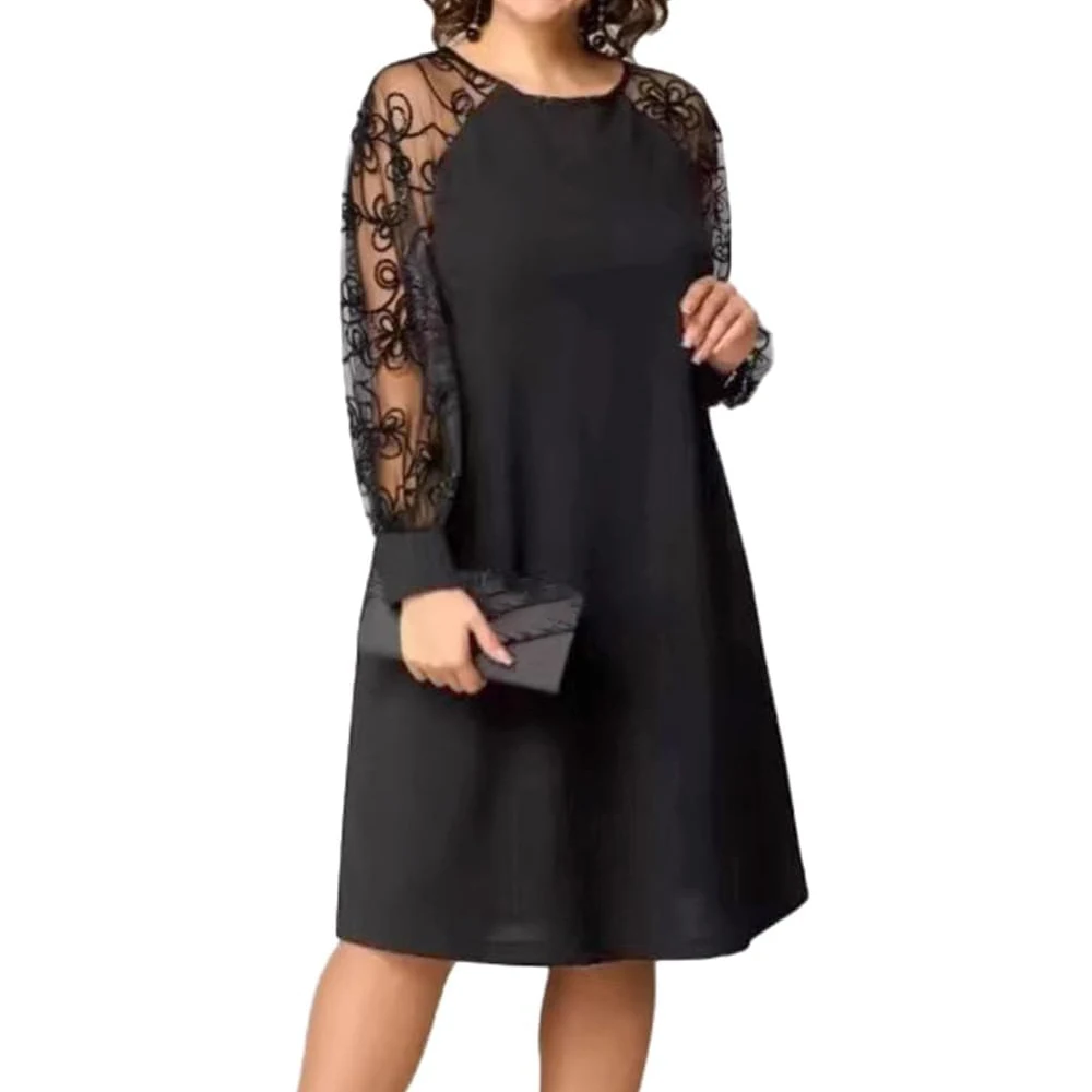 Lace Patchwork Dress with Crew Neck and Long Sleeves Knee-Length Summer Dresses
Lace Patchwork Dress with Crew Neck and Long Sleeves Knee-Length Summer Dresses
