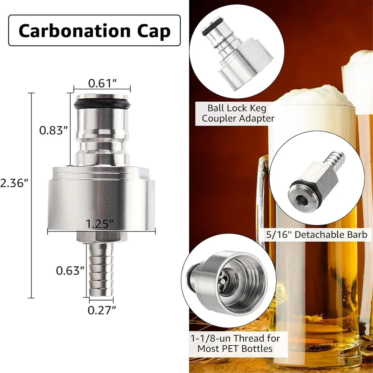 AA25 2PCS Stainless Steel Force Carbonation Cap for Soda Bottle Carbonation Cap with 5/16inch Beer Nipple Barb Ball Lock Cap
AA25 2PCS Stainless Steel Force Carbonation Cap for Soda Bottle Carbonation Cap with 5/16inch Beer Nipple Barb Ball Lock Cap