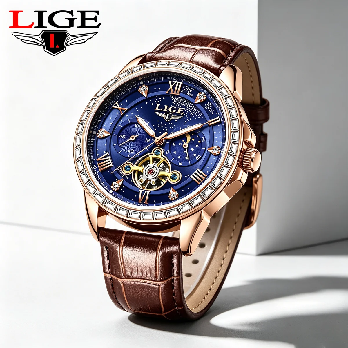 LIGE New Luxury Automatic Watch For Man and Woman Couple Diamond Dial Mechanical Waterproof High-End Moon Phase Clock Wristwatch
LIGE New Luxury Automatic Watch For Man and Woman Couple Diamond Dial Mechanical Waterproof High-End Moon Phase Clock Wristwatch