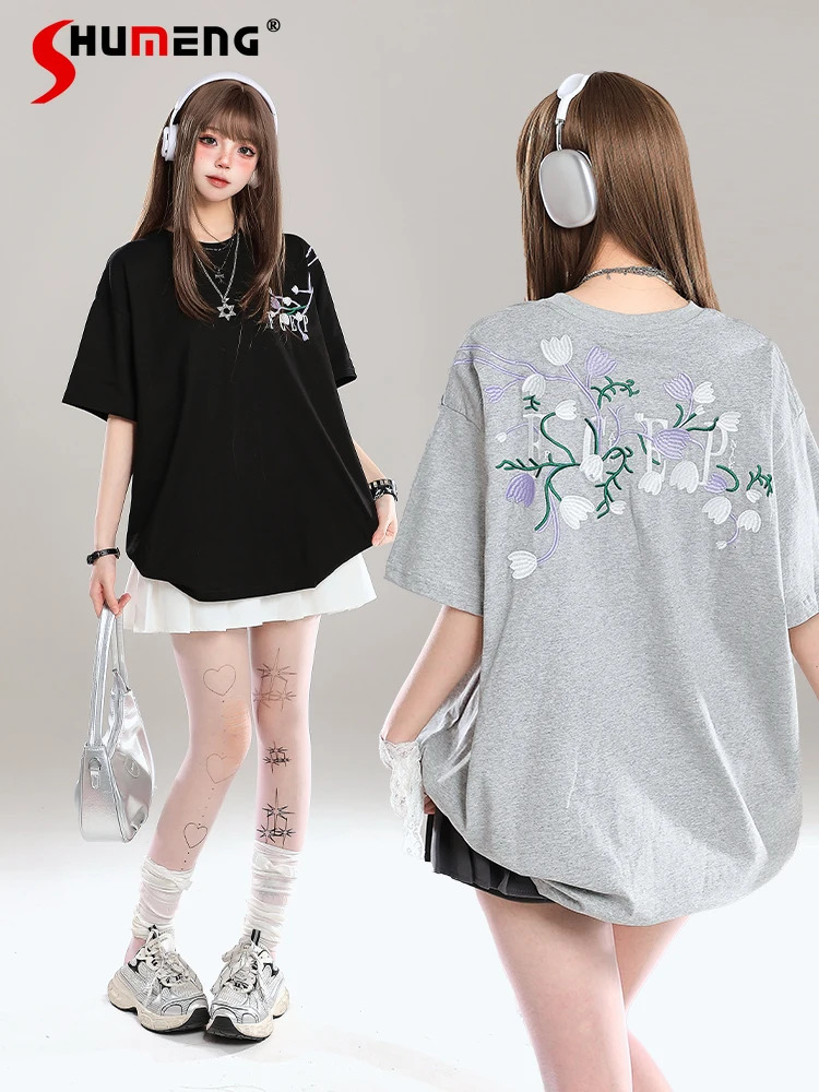 American Fashion Vintage Highstreet Sweet Cool Floral Embroidery Crew Neck Short Sleeve Top Versatile Loose T-shirts Shirt Women
American Fashion Vintage Highstreet Sweet Cool Floral Embroidery Crew Neck Short Sleeve Top Versatile Loose T-shirts Shirt Women