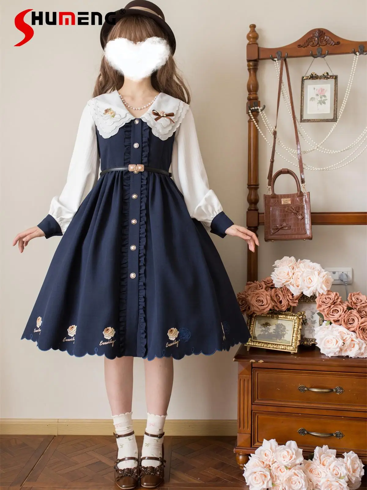 French Elegant Retro Fake 2pcs OP Dress Doll Collar Long Sleeve Single-Breasted Embroidered Belt A-line Lolita Dress for Women
French Elegant Retro Fake 2pcs OP Dress Doll Collar Long Sleeve Single-Breasted Embroidered Belt A-line Lolita Dress for Women