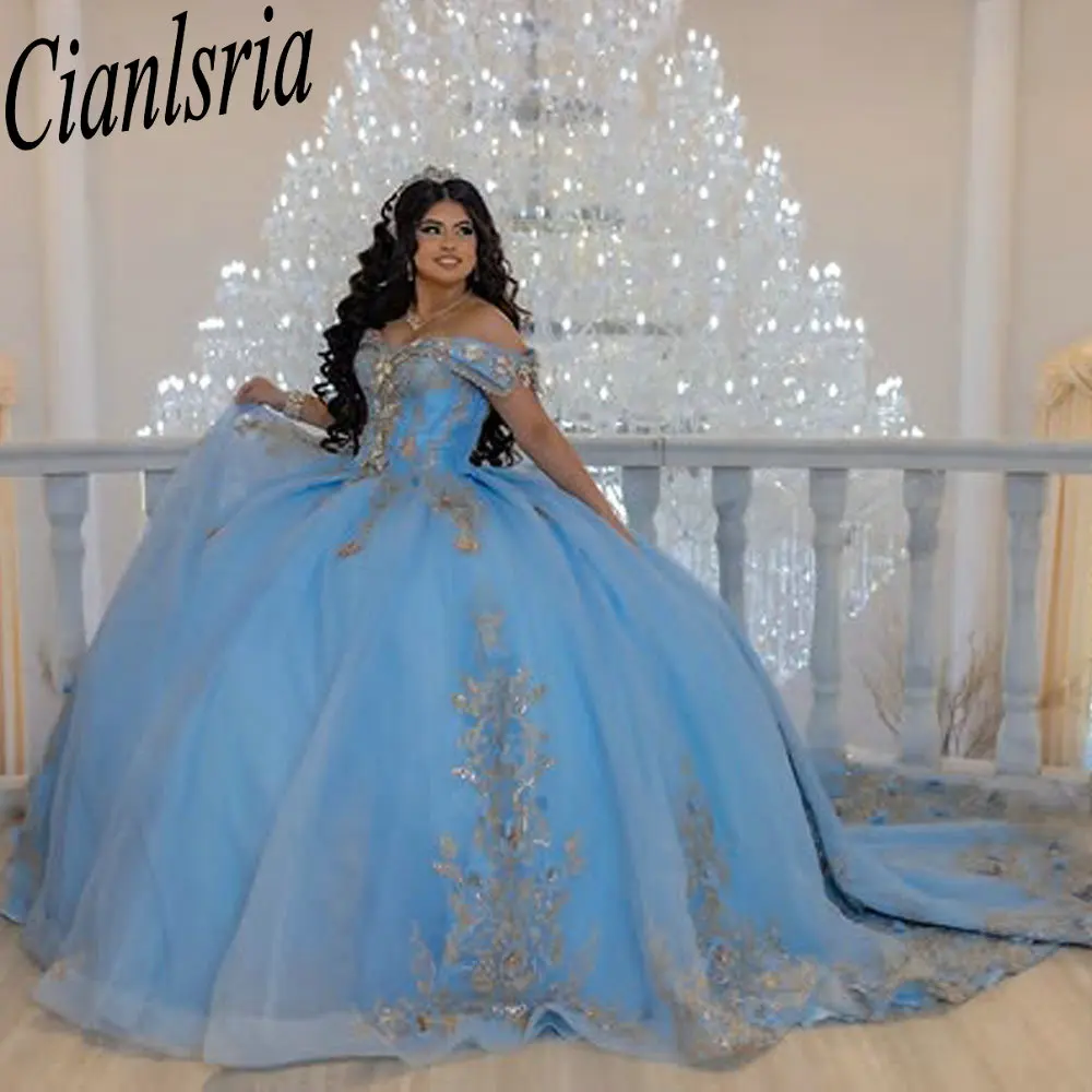 Голубое платье Quinceanera с открытыми плечами, бальное платье с золотыми аппликациями, кружевной корсет, Vestidos De XV Anos
Голубое платье Quinceanera с открытыми плечами, бальное платье с золотыми аппликациями, кружевной корсет, Vestidos De XV Anos