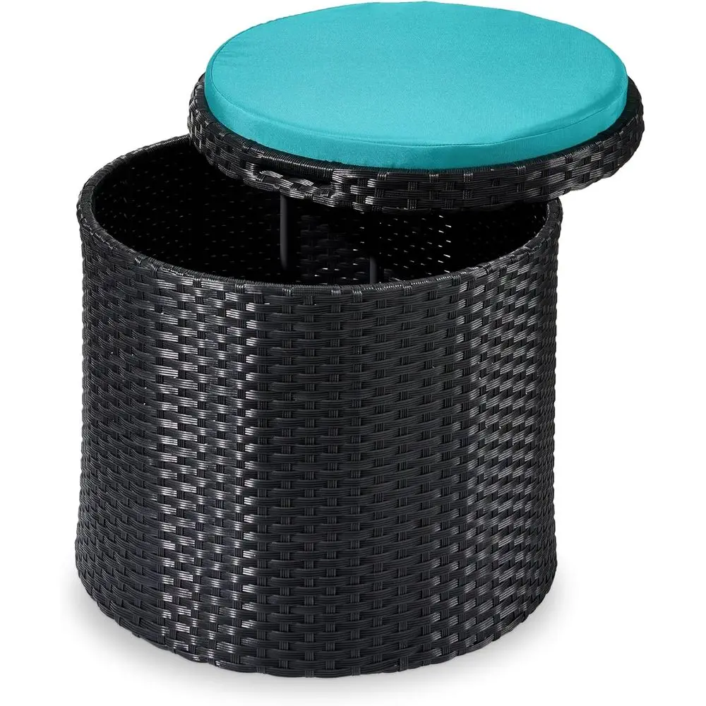 Black/Teal Round Wicker Ottoman with Storage and Removable Cushions for Outdoor Patio and Backyard Seating
Black/Teal Round Wicker Ottoman with Storage and Removable Cushions for Outdoor Patio and Backyard Seating
