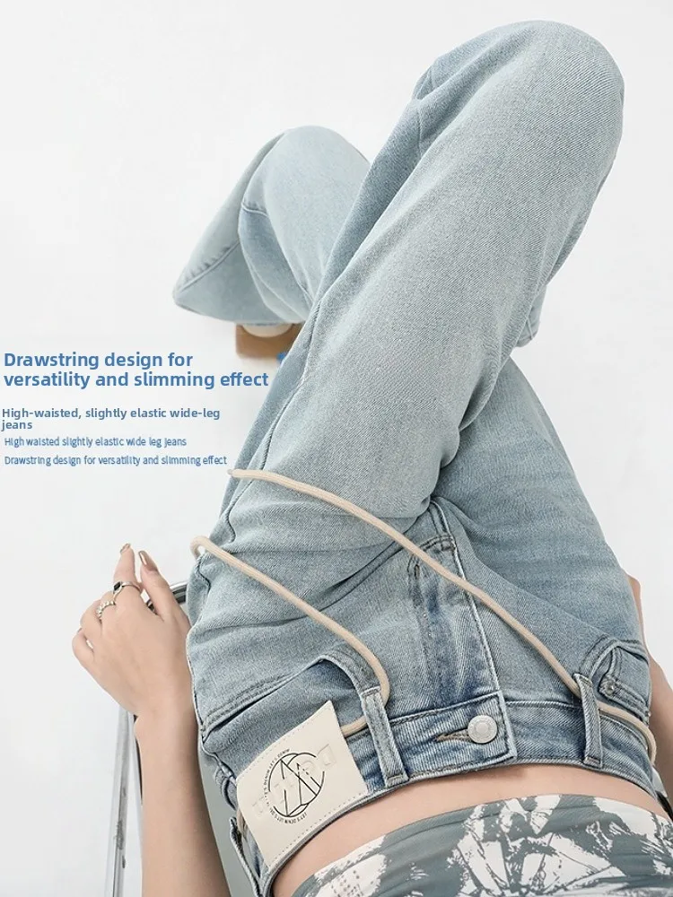 Trendy High-Waist Drawstring Denim Jeans Women's American High-Street Style Loose Straight Wide Leg Pants for Early Autumn
Trendy High-Waist Drawstring Denim Jeans Women's American High-Street Style Loose Straight Wide Leg Pants for Early Autumn