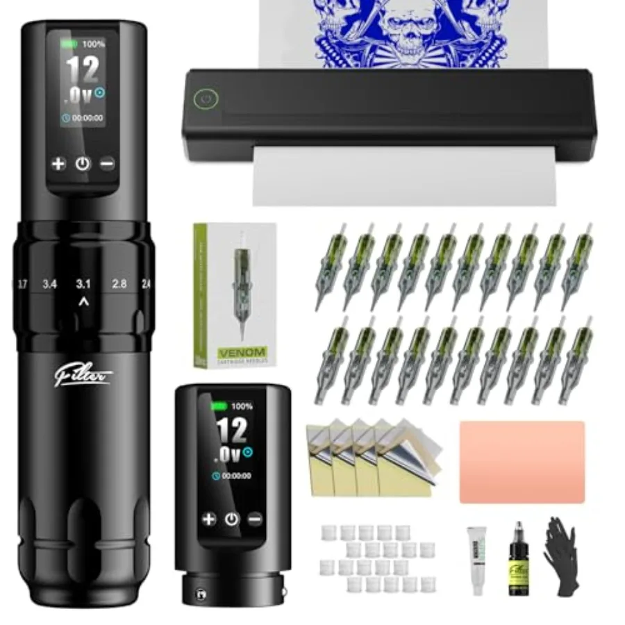 Tattoo Stencil Printer Kit with 7 Strokes 2.0-4.0mm Tattoo Gun Machine 1600mAh Power Supply 20Pcs Tattoo Cartridge Needles for
Tattoo Stencil Printer Kit with 7 Strokes 2.0-4.0mm Tattoo Gun Machine 1600mAh Power Supply 20Pcs Tattoo Cartridge Needles for