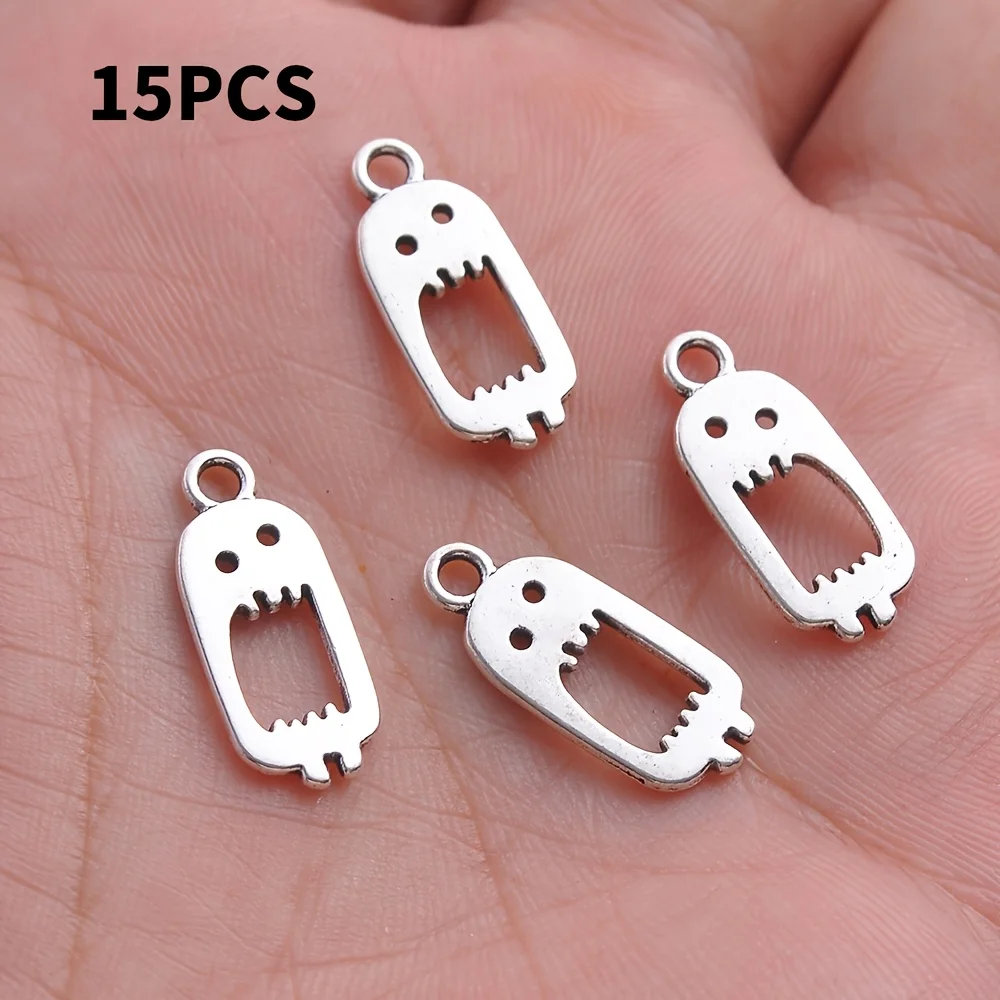 15-Piece vintage silver ghost jewelry accessories, hollowed-out cute ghost pendant with hanging ring, can be strung into bracelets and necklaces
15-Piece vintage silver ghost jewelry accessories, hollowed-out cute ghost pendant with hanging ring, can be strung into bracelets and necklaces