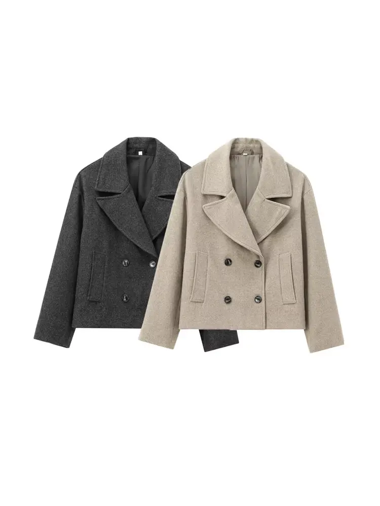 GELITAYIN TRZA-Women's Short Double-Breasted Woolen Coat, Lapel Collar, Long Sleeve, Female Outerwear, Chic Tops, Fashion
GELITAYIN TRZA-Women's Short Double-Breasted Woolen Coat, Lapel Collar, Long Sleeve, Female Outerwear, Chic Tops, Fashion