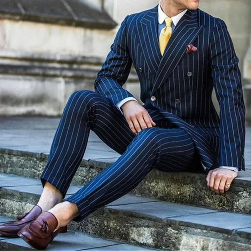 Navy Blue Double Breasted Peak Lapel Slim Fit Gentlemen Full Set 2 Piece Jacket Pants Skinny Wedding Blazer Luxury Suits for Men
Navy Blue Double Breasted Peak Lapel Slim Fit Gentlemen Full Set 2 Piece Jacket Pants Skinny Wedding Blazer Luxury Suits for Men