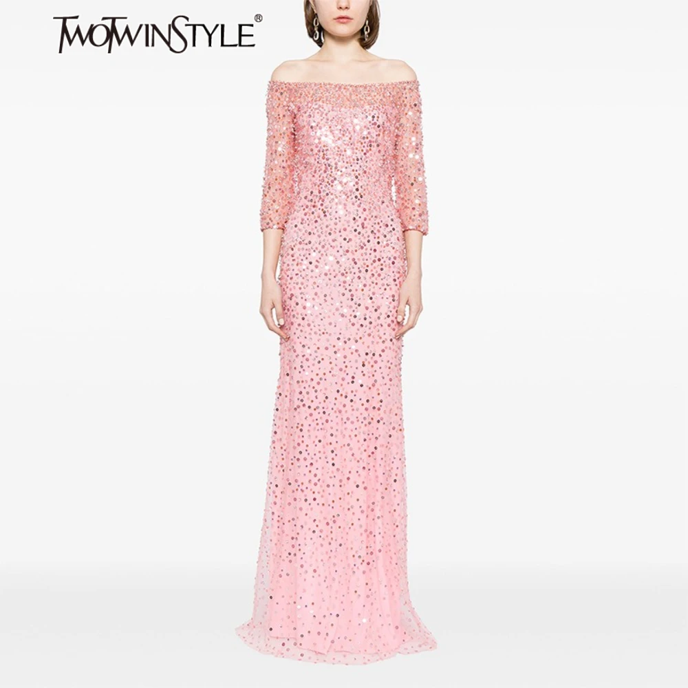 TWOTWINSTYLE Solid Slimming Elegant Midi Dresses for Women Slash Neck Long Sleeves Patchwork Sequins Dress Female Clothing New
TWOTWINSTYLE Solid Slimming Elegant Midi Dresses for Women Slash Neck Long Sleeves Patchwork Sequins Dress Female Clothing New