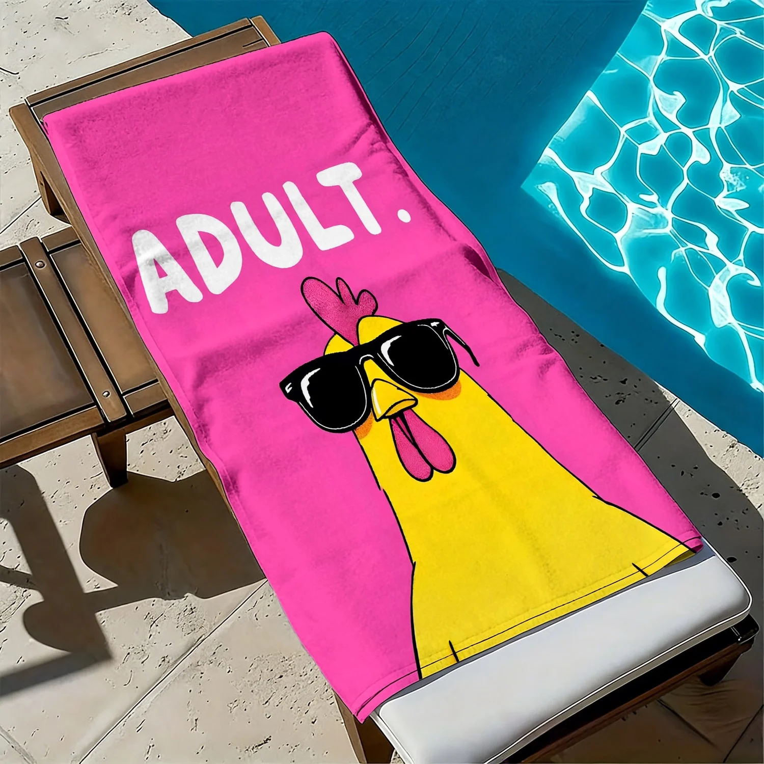 Funny little chicken sunglasses pattern polyester microfiber beach towel is highly absorbent, suitable swimming beach outings
Funny little chicken sunglasses pattern polyester microfiber beach towel is highly absorbent, suitable swimming beach outings